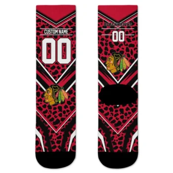 Chicago Blackhawks Socks Personalized Leopard Print Red Black Best Selling