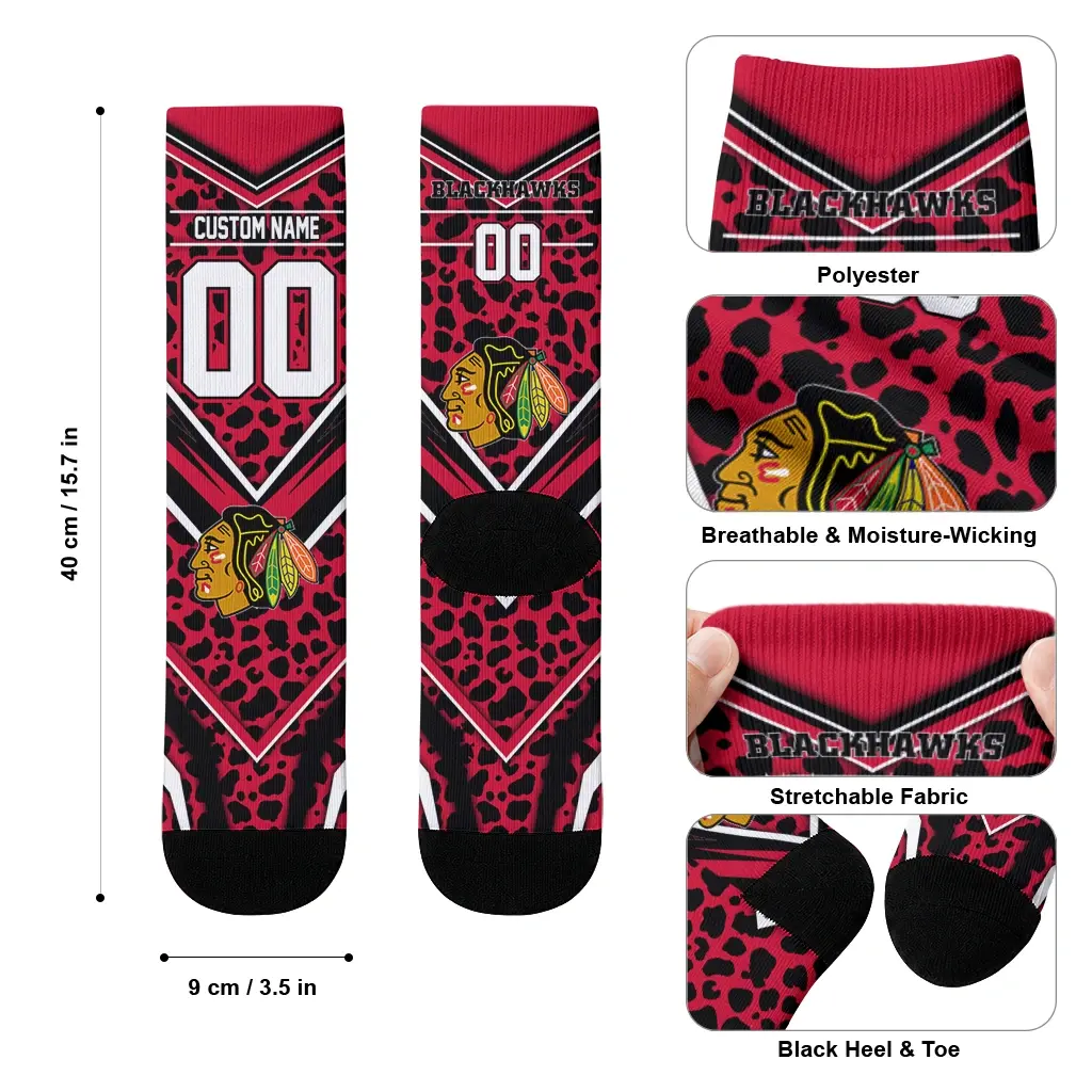 Chicago Blackhawks Socks Personalized Leopard Print Red Black High Quality Chicago Blackhawks Socks Personalized Leopard Print Red Black High Quality