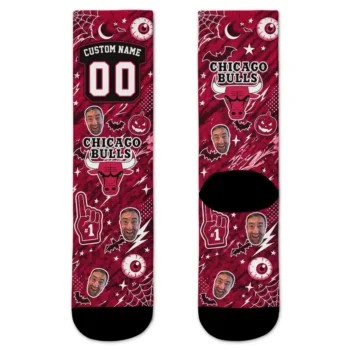 Chicago Bulls Socks Customized Scattered Icons Red Best Selling