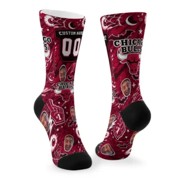 Chicago Bulls Socks Customized Scattered Icons Red Fashion Forward