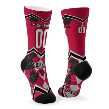 Chicago Bulls Socks Personalized Argyle Pattern Red Fashion Forward