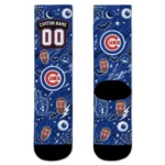 Chicago Cubs Socks Personalized Scattered Icons Blue Best Selling