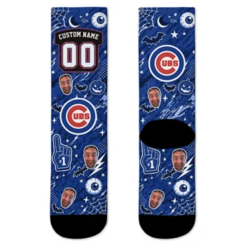 Chicago Cubs Socks Personalized Scattered Icons Blue Best Selling