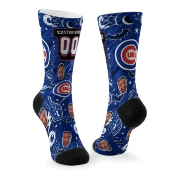 Chicago Cubs Socks Personalized Scattered Icons Blue Fashion Forward