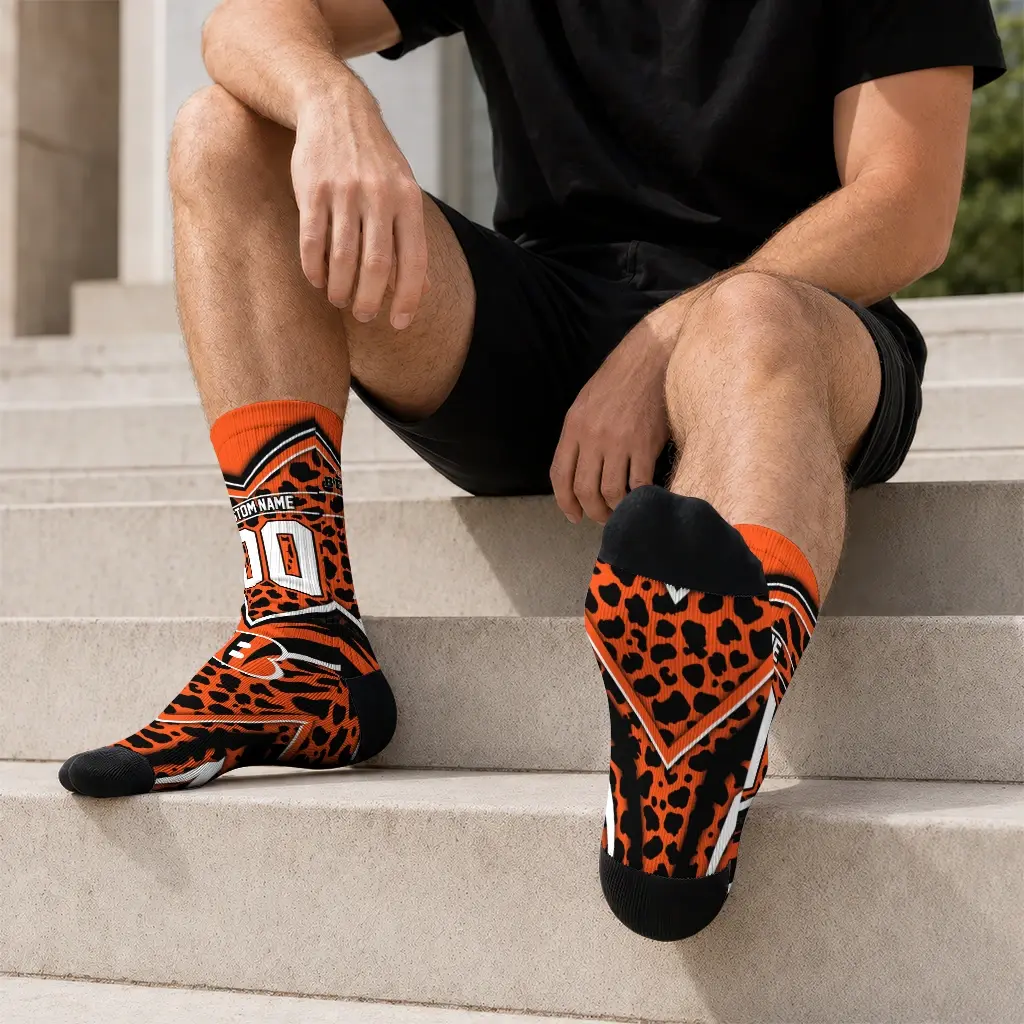 Cincinnati Bengals Socks Custom Leopard Print Orange Black Latest Model Cincinnati Bengals Socks Custom Leopard Print Orange Black Latest Model