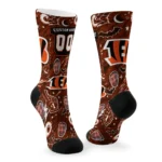 Cincinnati Bengals Socks Customized Scattered Icons Orange Best Selling