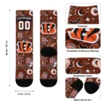 Cincinnati Bengals Socks Customized Scattered Icons Orange Best Selling