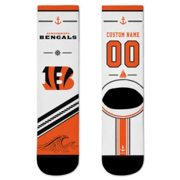 Cincinnati Bengals Socks - Personalized Nautical Icons Orange White