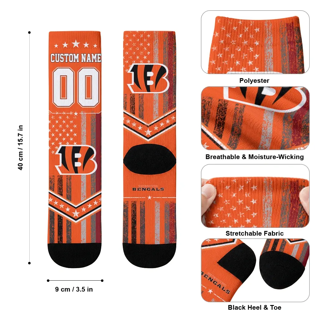 Cincinnati Bengals Socks Personalized Star Stripes Orange White High Quality Cincinnati Bengals Socks Personalized Star Stripes Orange White High Quality