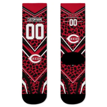 Cincinnati Reds Socks Custom Leopard Print Red Black Best Selling
