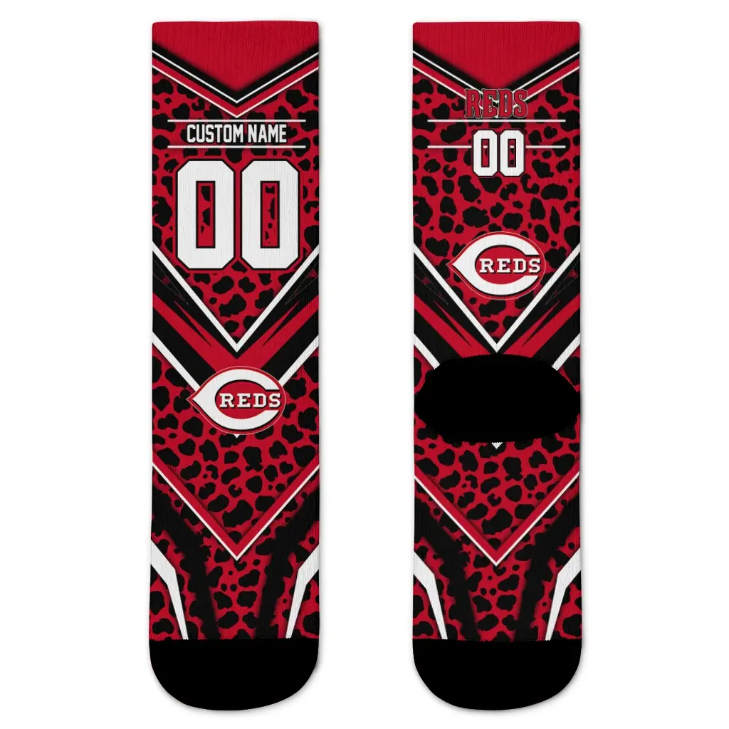 Cincinnati Reds Socks Custom Leopard Print Red Black Best Selling Cincinnati Reds Socks Custom Leopard Print Red Black Best Selling