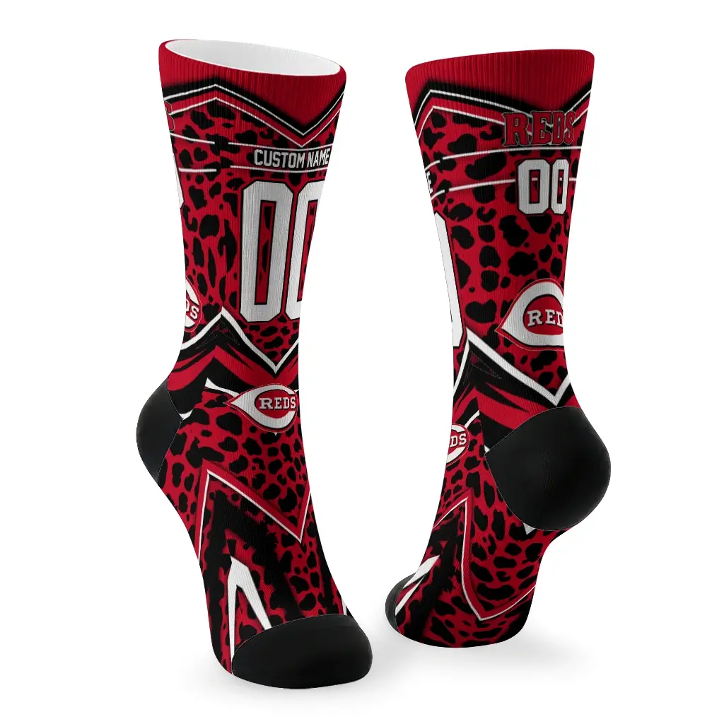 Cincinnati Reds Socks Custom Leopard Print Red Black Fashion Forward Cincinnati Reds Socks Custom Leopard Print Red Black Fashion Forward