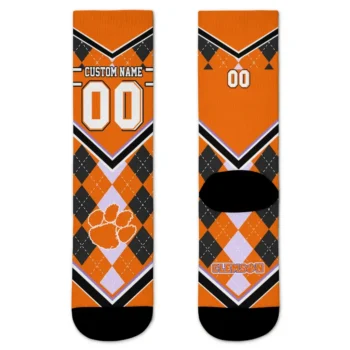 Clemson Tigers Socks Personalized Argyle Pattern Orange Best Selling