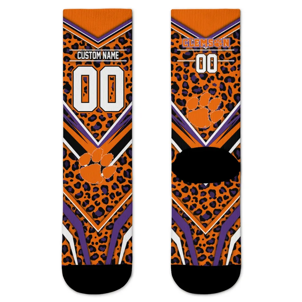 Clemson Tigers Socks Personalized Leopard Print Orange Black Best Selling Clemson Tigers Socks Personalized Leopard Print Orange Black Best Selling