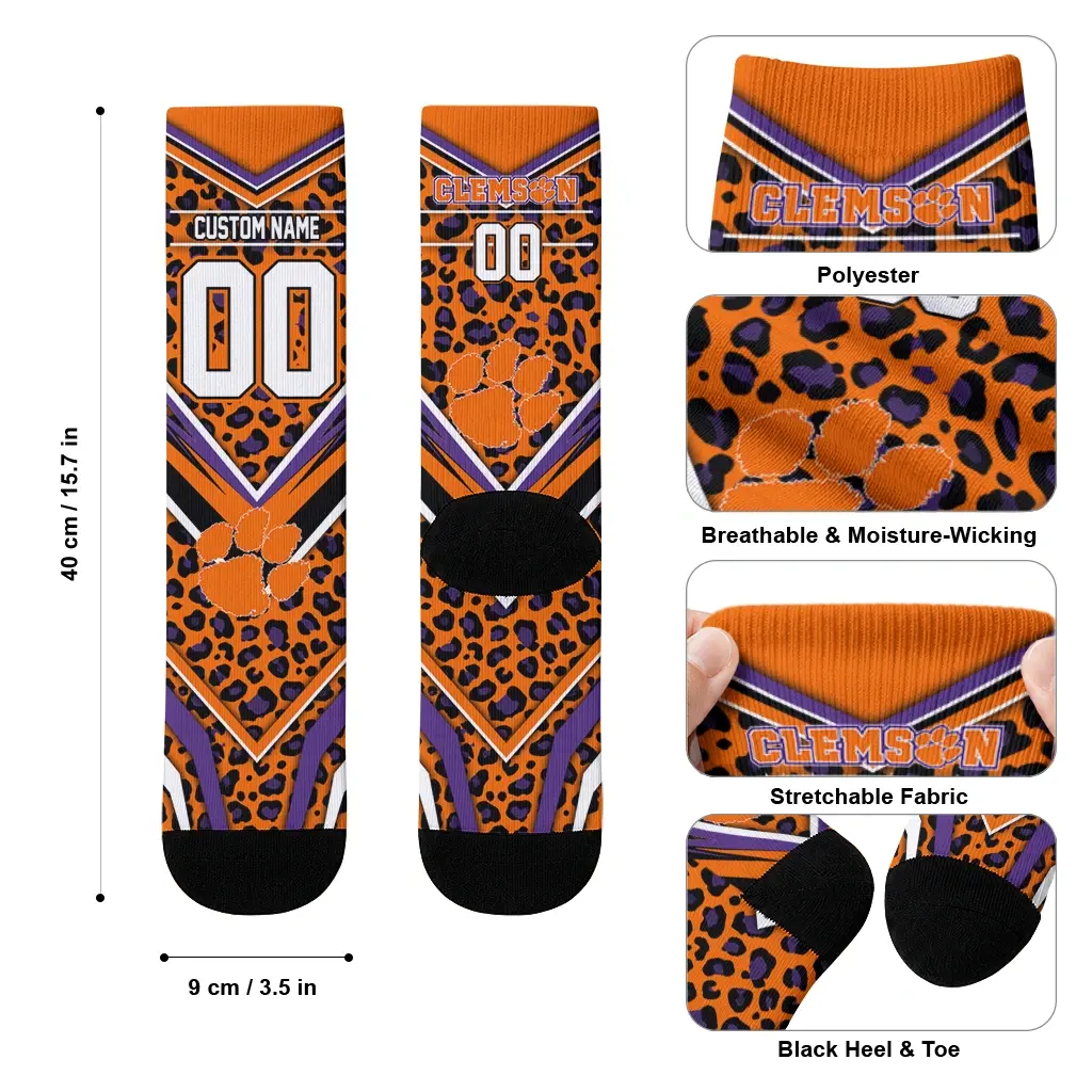 Clemson Tigers Socks Personalized Leopard Print Orange Black High Quality Clemson Tigers Socks Personalized Leopard Print Orange Black High Quality
