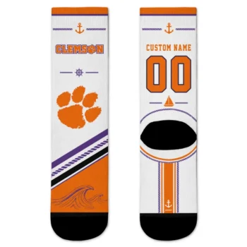 Clemson Tigers Socks Personalized Nautical Icons Orange White Best Selling