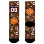Clemson Tigers Socks Personalized Scattered Icons Orange Best Selling
