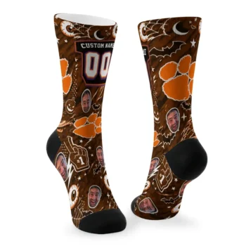 Clemson Tigers Socks Personalized Scattered Icons Orange Fashion Forward