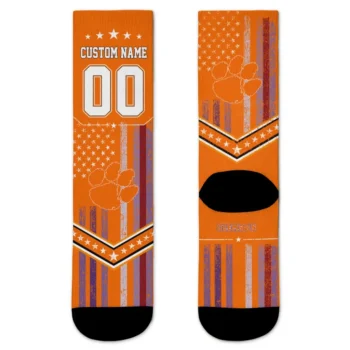 Clemson Tigers Socks Personalized Star Stripes Orange White Best Selling