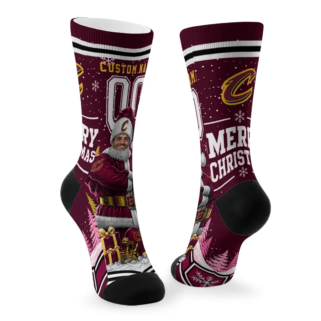 Cleveland Cavaliers Socks Custom Snowy Scene Wine White Fashion Forward Cleveland Cavaliers Socks Custom Snowy Scene Wine White Fashion Forward