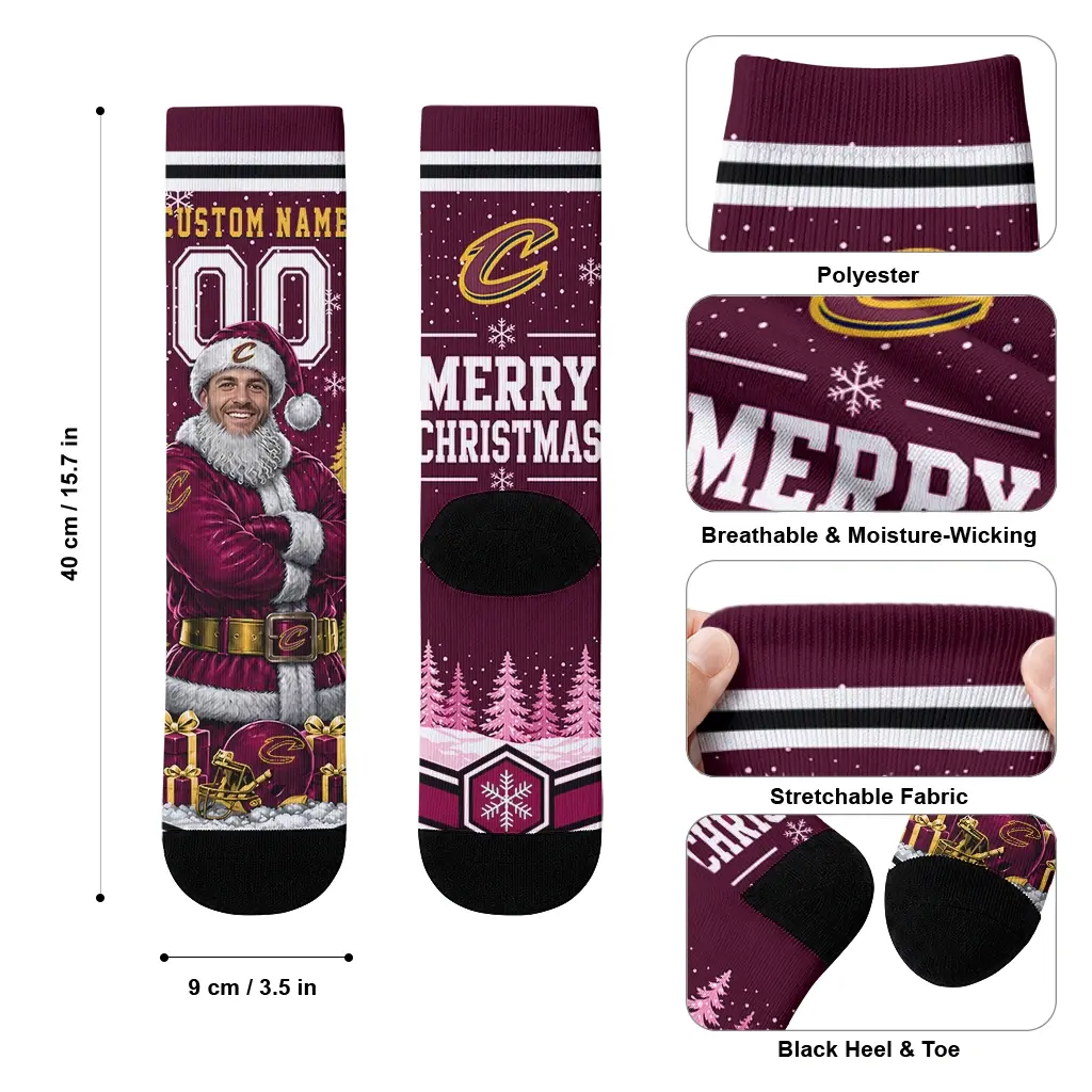 Cleveland Cavaliers Socks Custom Snowy Scene Wine White High Quality Cleveland Cavaliers Socks Custom Snowy Scene Wine White High Quality