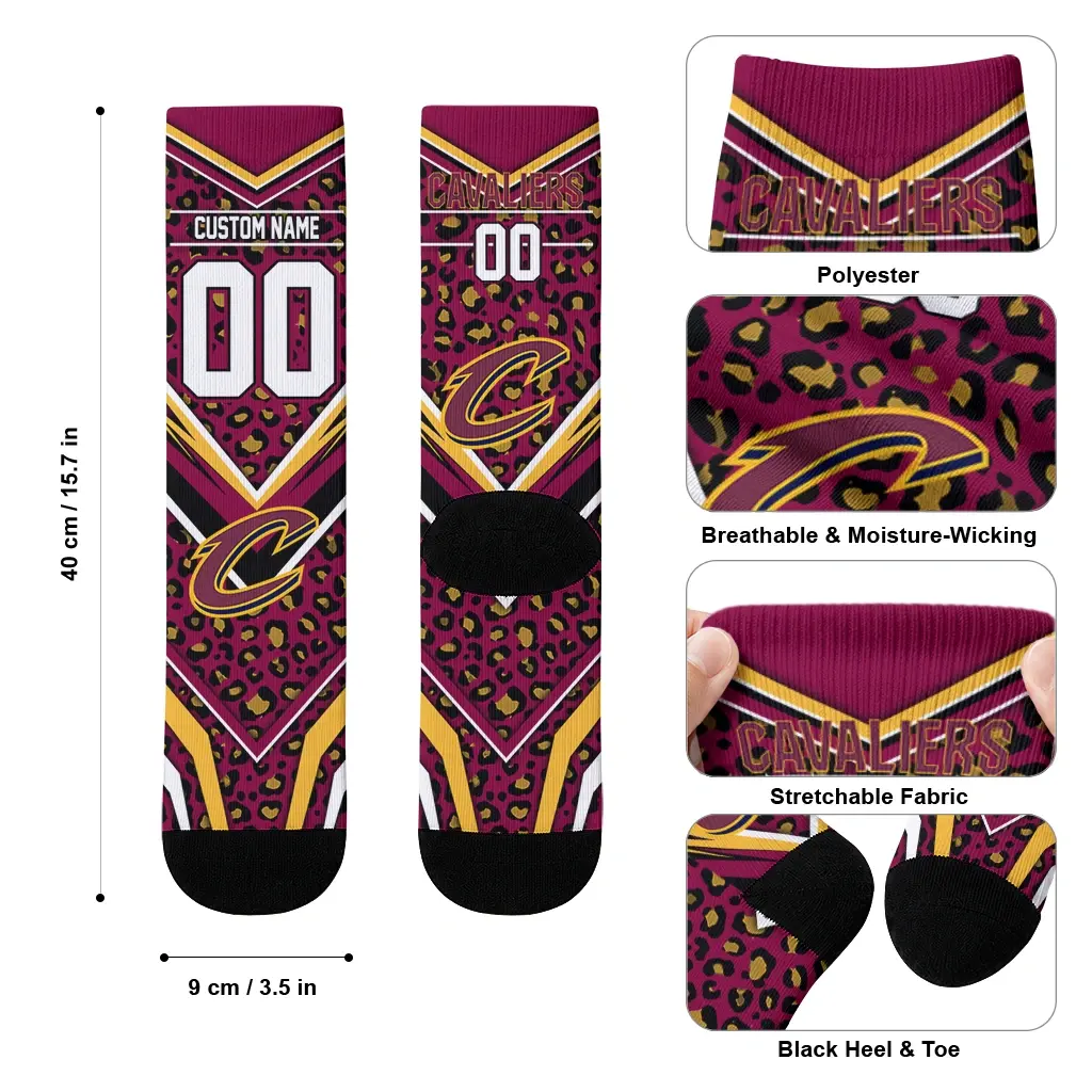 Cleveland Cavaliers Socks Customized Leopard Print Wine Black High Quality Cleveland Cavaliers Socks Customized Leopard Print Wine Black High Quality