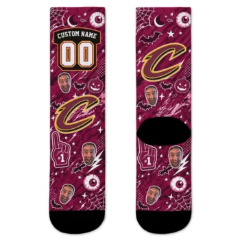 Cleveland Cavaliers Socks Personalized Scattered Icons Wine Best Selling