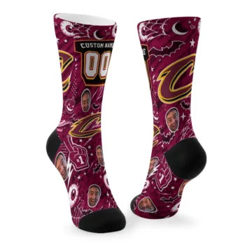 Cleveland Cavaliers Socks Personalized Scattered Icons Wine Fashion Forward
