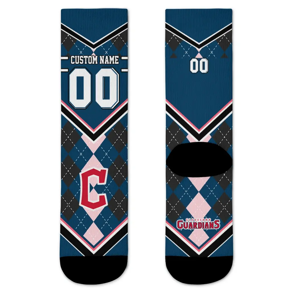 Cleveland Guardians Socks Custom Argyle Pattern Navy Blue Best Selling Cleveland Guardians Socks Custom Argyle Pattern Navy Blue Best Selling