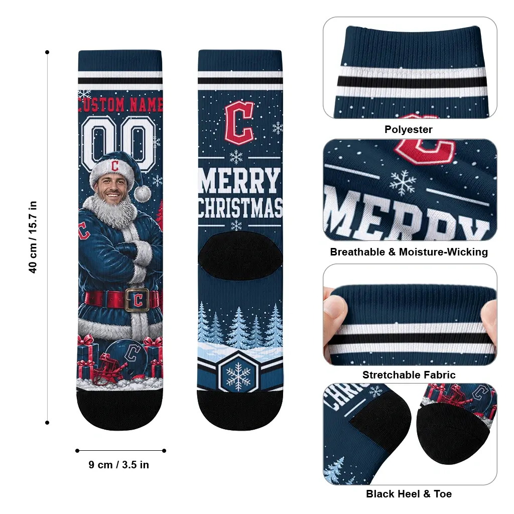 Cleveland Guardians Socks Custom Snowy Scene Navy Blue White High Quality Cleveland Guardians Socks Custom Snowy Scene Navy Blue White High Quality