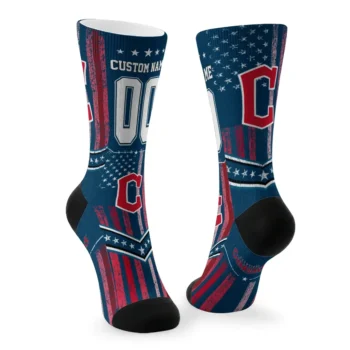 Cleveland Guardians Socks Custom Star Stripes Navy Blue White Fashion Forward