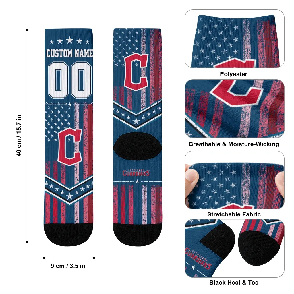 Cleveland Guardians Socks Custom Star Stripes Navy Blue White High Quality Cleveland Guardians Socks Custom Star Stripes Navy Blue White High Quality