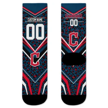 Cleveland Guardians Socks Customized Leopard Print Navy Blue Black Best Selling