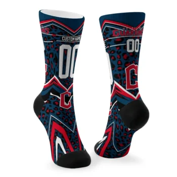 Cleveland Guardians Socks Customized Leopard Print Navy Blue Black Fashion Forward