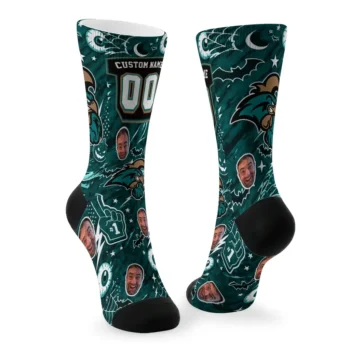 Coastal Carolina Chanticleers Socks Custom Scattered Icons Green Fashion Forward