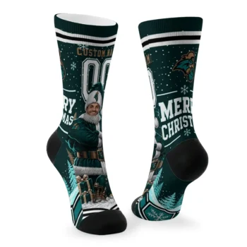 Coastal Carolina Chanticleers Socks Custom Snowy Scene Green White Fashion Forward