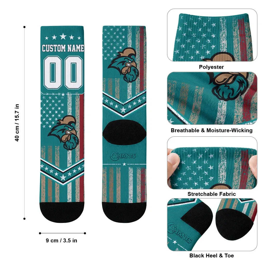 Coastal Carolina Chanticleers Socks Custom Star Stripes Green White High Quality Coastal Carolina Chanticleers Socks Custom Star Stripes Green White High Quality