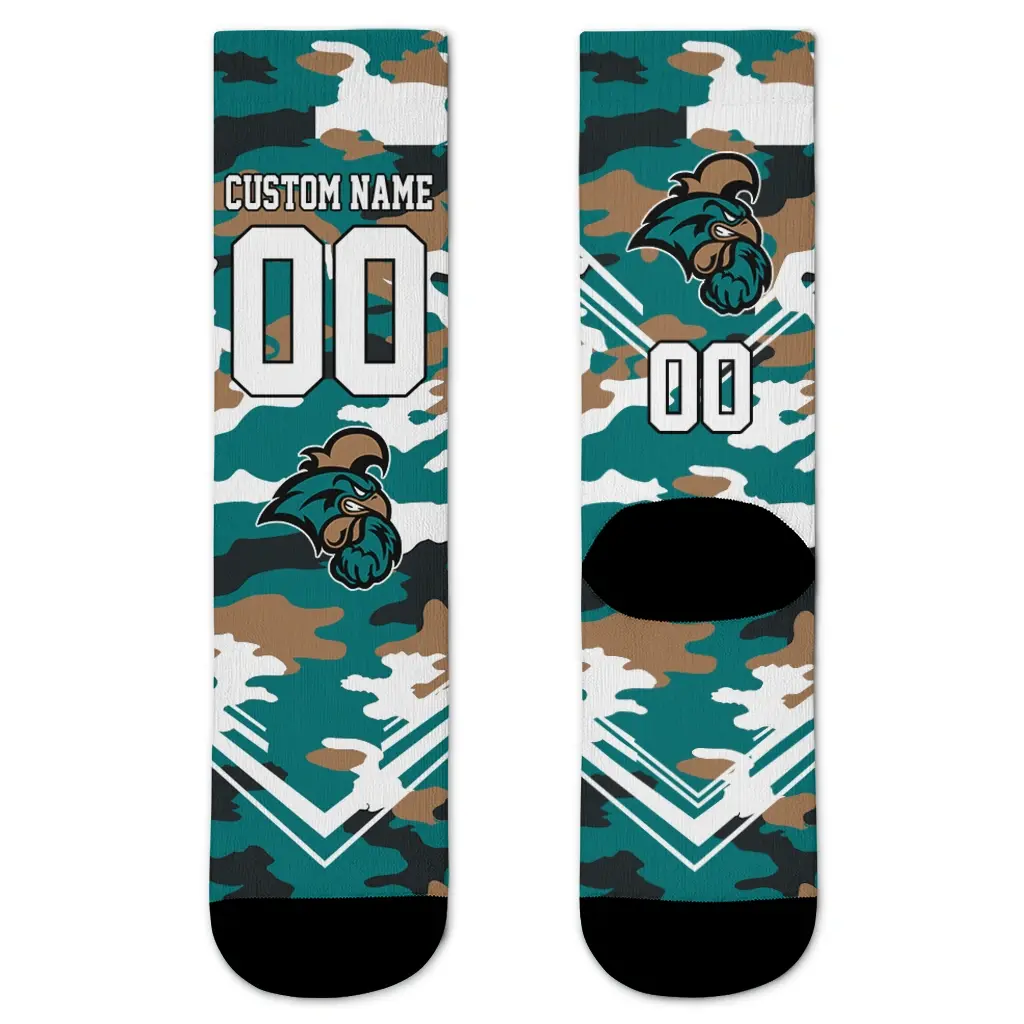 Coastal Carolina Chanticleers Socks Custom Woodland Camo Green Best Selling Coastal Carolina Chanticleers Socks Custom Woodland Camo Green Best Selling