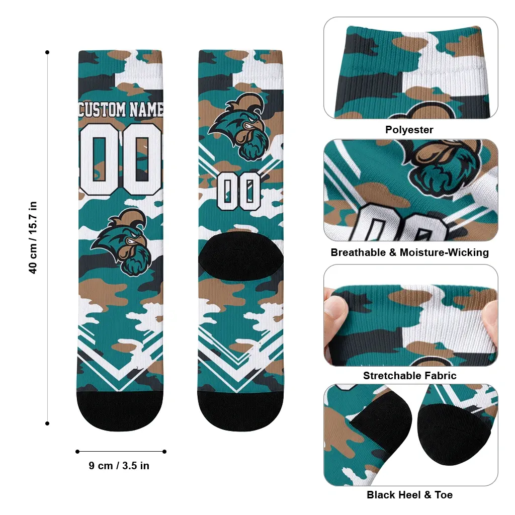 Coastal Carolina Chanticleers Socks Custom Woodland Camo Green High Quality Coastal Carolina Chanticleers Socks Custom Woodland Camo Green High Quality