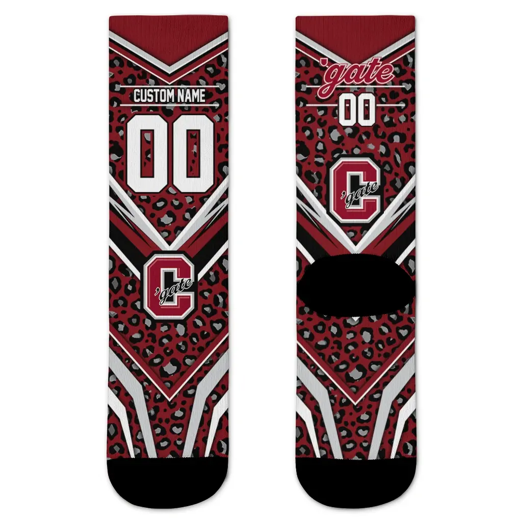 Colgate Raiders Socks Customized Leopard Print Maroon Black Best Selling Colgate Raiders Socks Customized Leopard Print Maroon Black Best Selling
