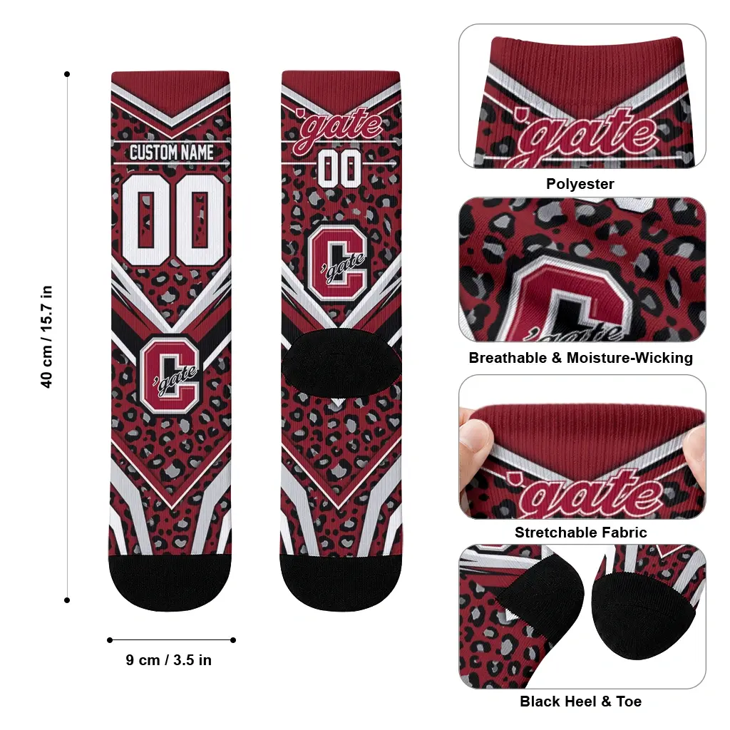 Colgate Raiders Socks Customized Leopard Print Maroon Black High Quality Colgate Raiders Socks Customized Leopard Print Maroon Black High Quality