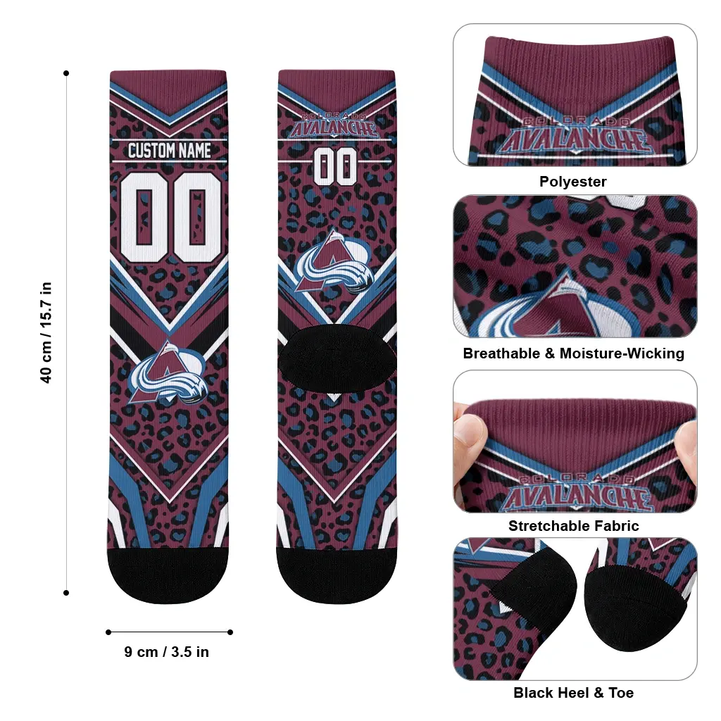 Colorado Avalanche Socks Custom Leopard Print Burgundy Black High Quality Colorado Avalanche Socks Custom Leopard Print Burgundy Black High Quality