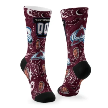 Colorado Avalanche Socks Customized Scattered Icons Burgundy Fashion Forward