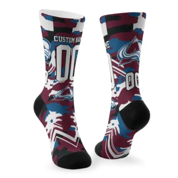 Colorado Avalanche Socks Customized Woodland Camo Burgundy Fashion Forward