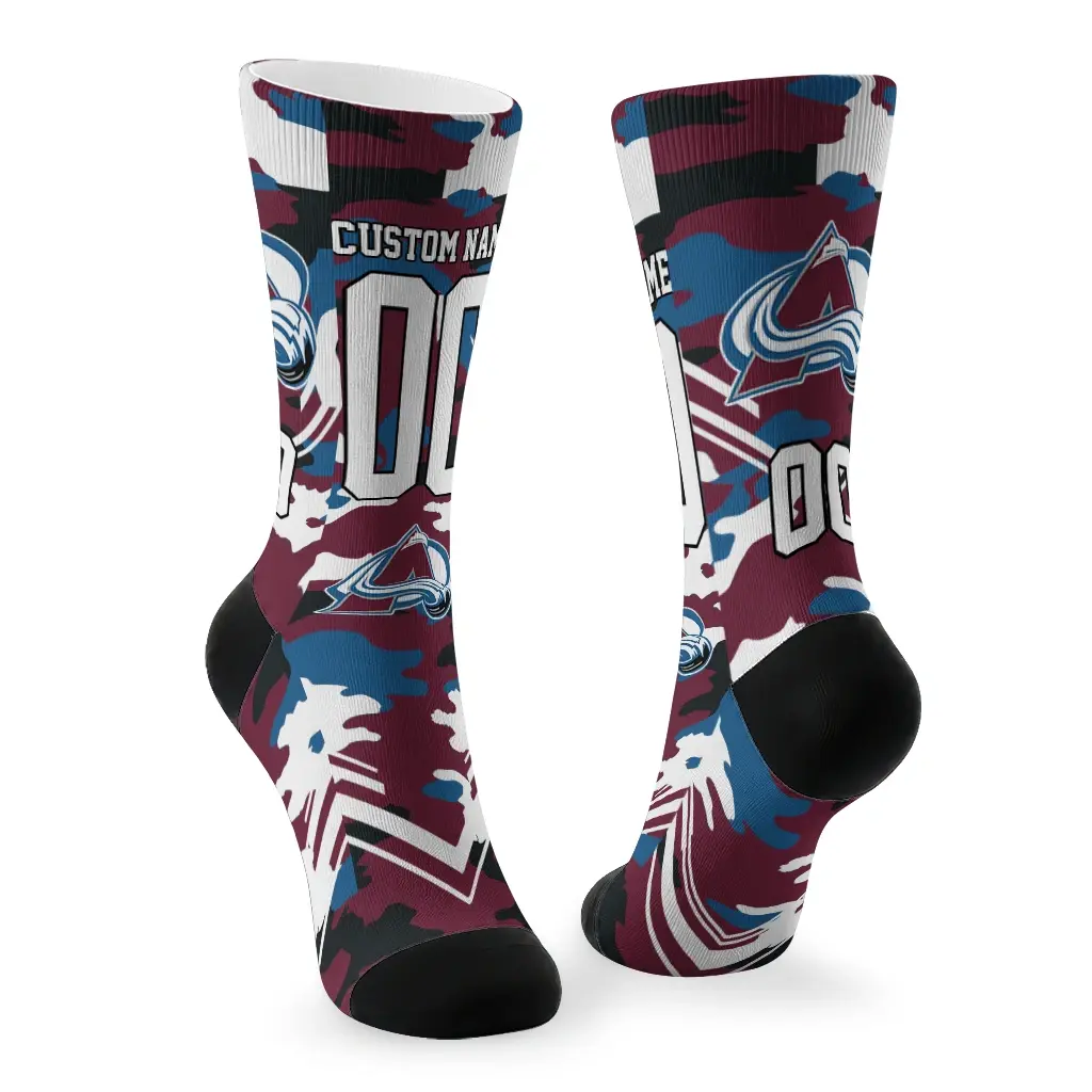 Colorado Avalanche Socks Customized Woodland Camo Burgundy Fashion Forward Colorado Avalanche Socks Customized Woodland Camo Burgundy Fashion Forward