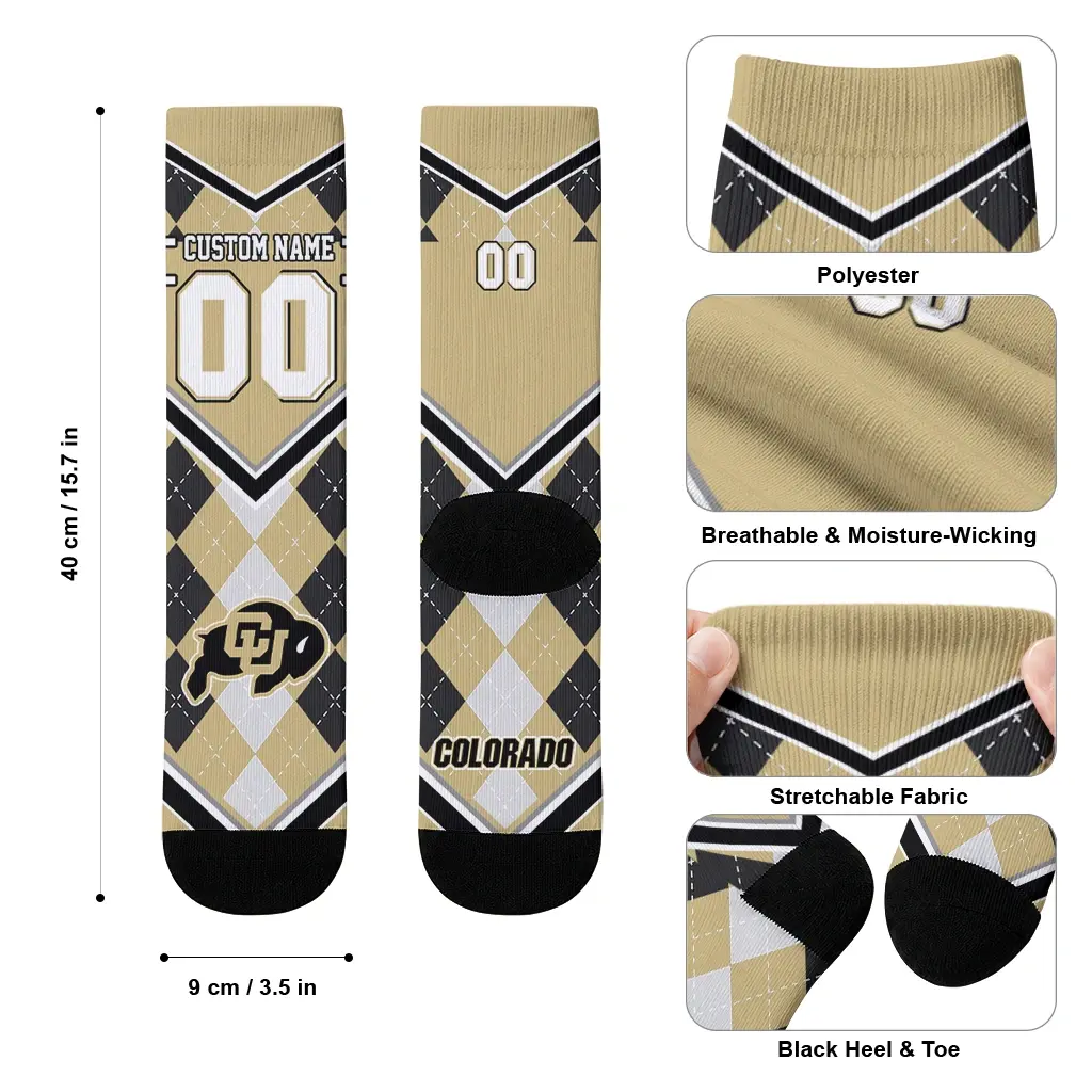 Colorado Buffaloes Socks Personalized Argyle Pattern Gold High Quality Colorado Buffaloes Socks Personalized Argyle Pattern Gold High Quality