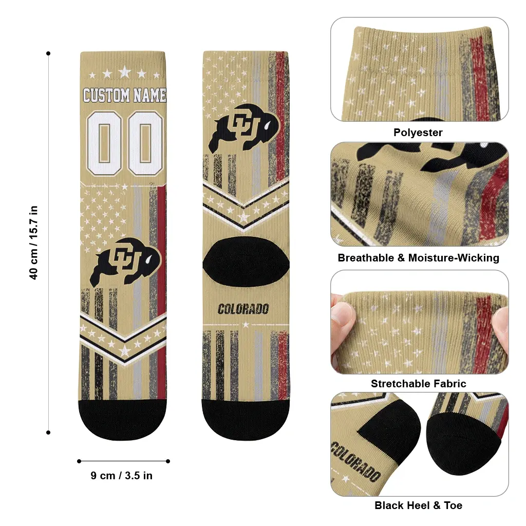 Colorado Buffaloes Socks Personalized Star Stripes Gold White High Quality Colorado Buffaloes Socks Personalized Star Stripes Gold White High Quality
