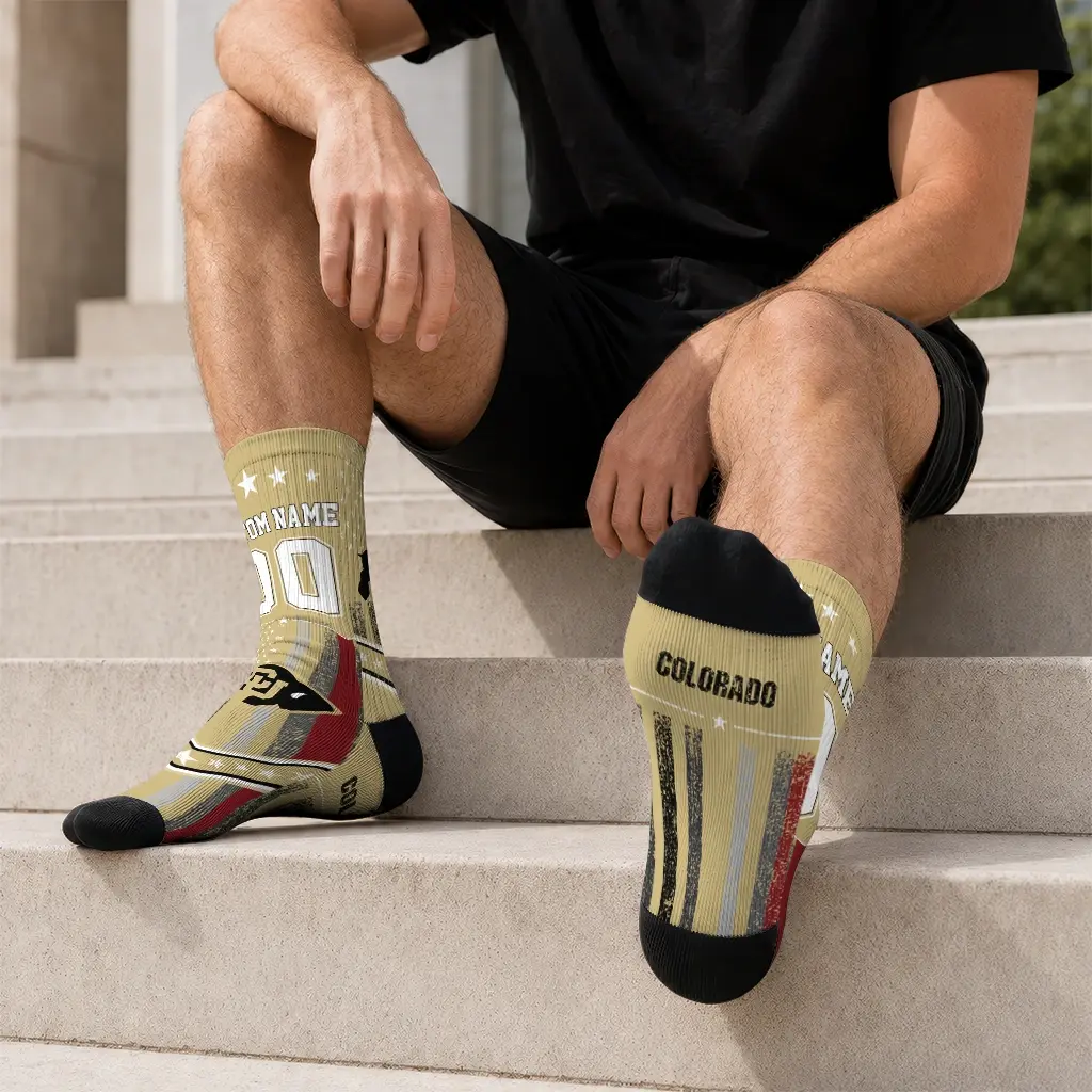 Colorado Buffaloes Socks Personalized Star Stripes Gold White Latest Model Colorado Buffaloes Socks Personalized Star Stripes Gold White Latest Model