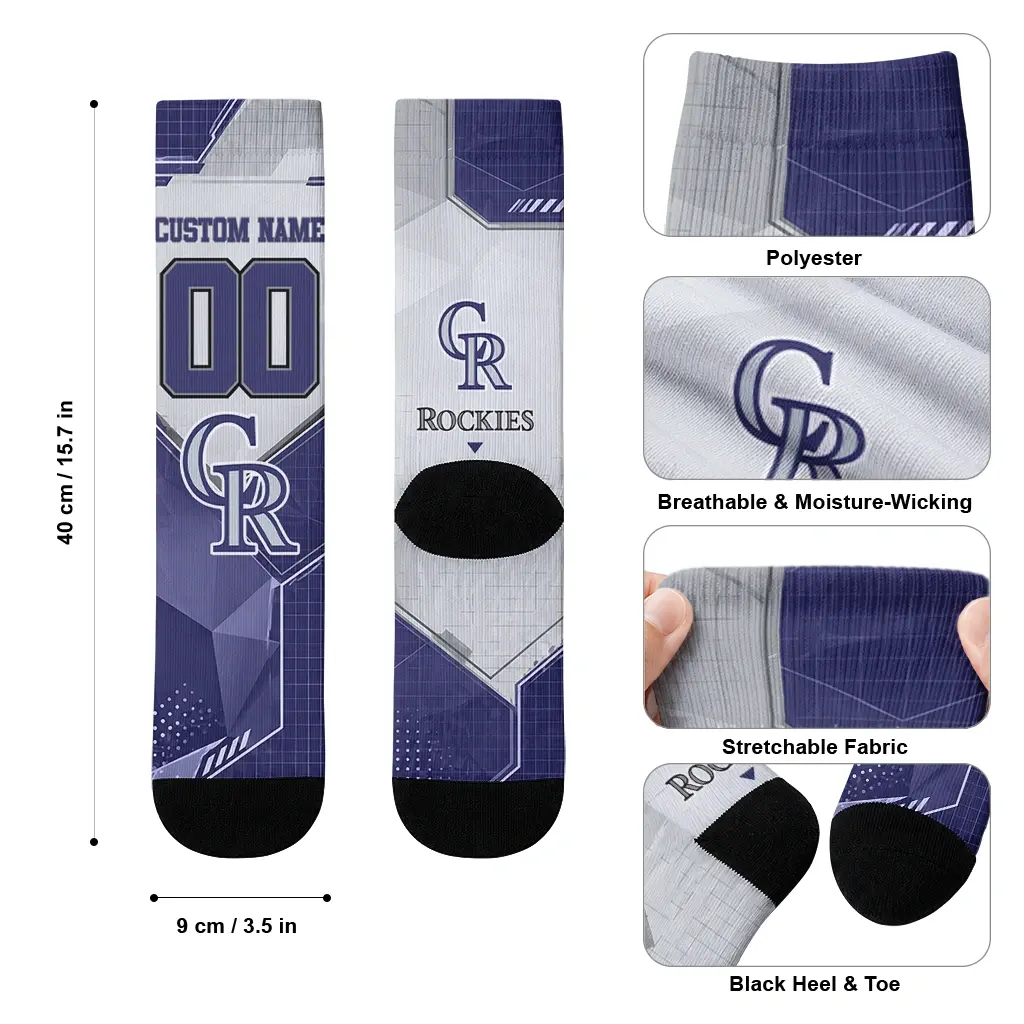 Colorado Rockies Socks Custom Geometric Tech Blue High Quality Colorado Rockies Socks Custom Geometric Tech Blue High Quality