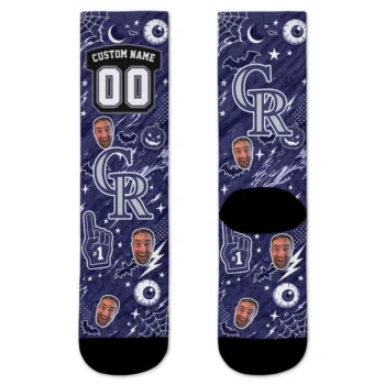 Colorado Rockies Socks Custom Scattered Icons Blue Best Selling